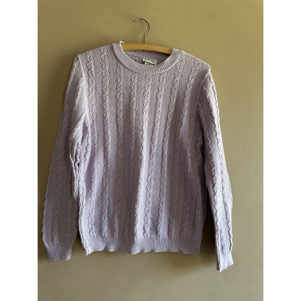 Vintage Cuddle Knit Women's 100% Cotton Lavender Purple Sweater Sz M Cable Knit